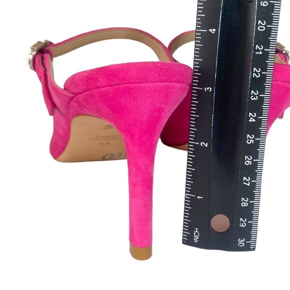 STUART WEITZMAN Women's Fuchsia Hot Pink Suede Heeled Mules Beaded Buckle 8.5 - Picture 6 of 12